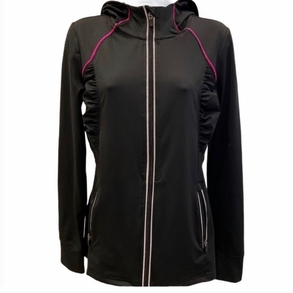 Ideology Women's Black Zip Front Athletic Running Hoodie Jacket Reflective Trim - Picture 1 of 9